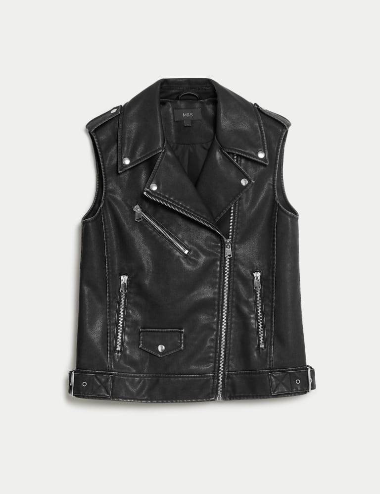 Faux Leather Aged Relaxed Biker Gilet 3 of 8