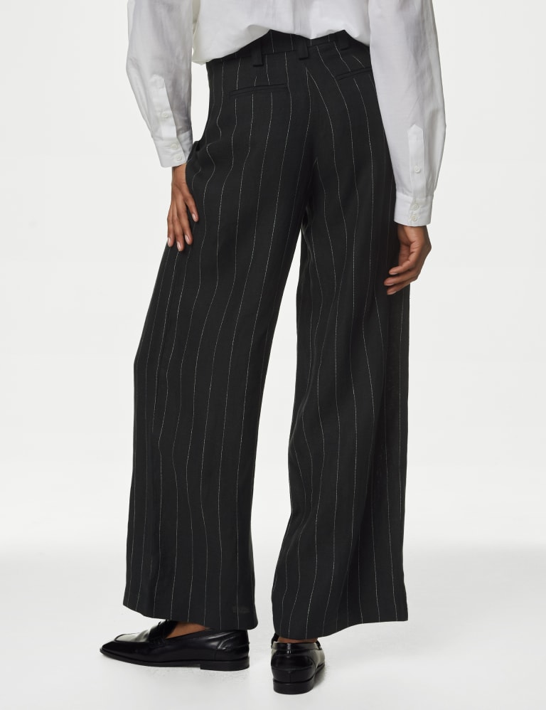 Pure Linen Striped Wide Leg Trousers | Autograph | M&S