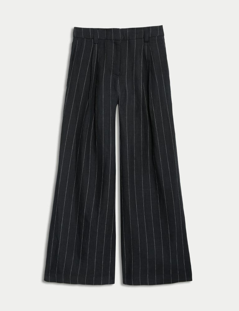 Pure Linen Striped Wide Leg Trousers | Autograph | M&S