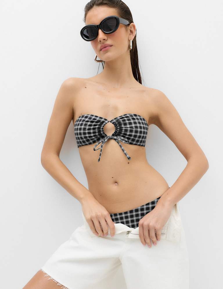 Checked Tie Front Bandeau Bikini Set 6 of 6