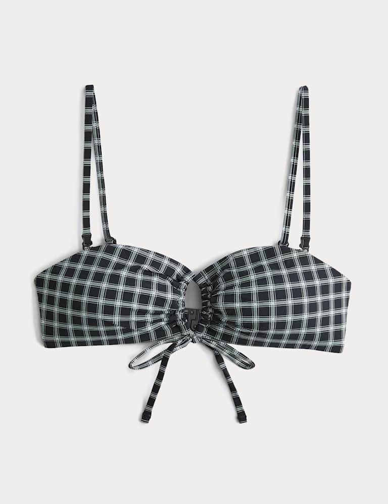 Checked Tie Front Bandeau Bikini Set 1 of 6