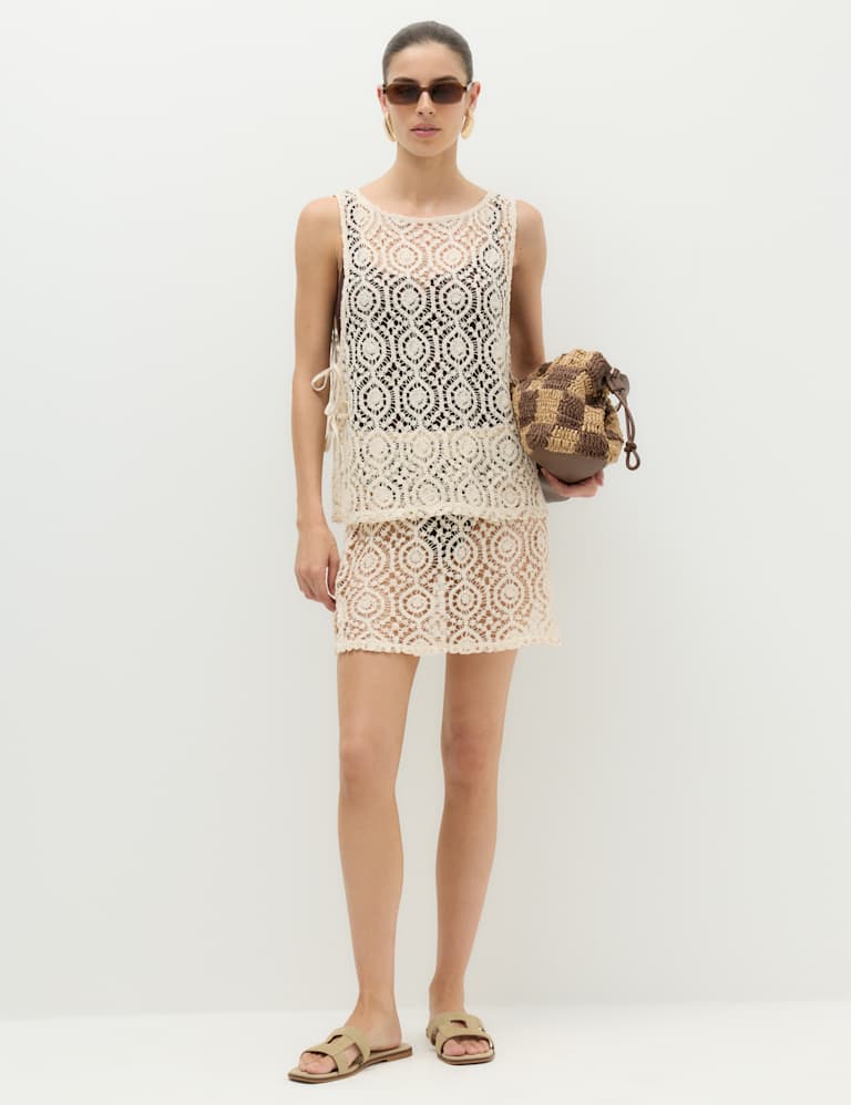 Open Textured Sleeveless Beach Top & Skirt Set 6 of 6