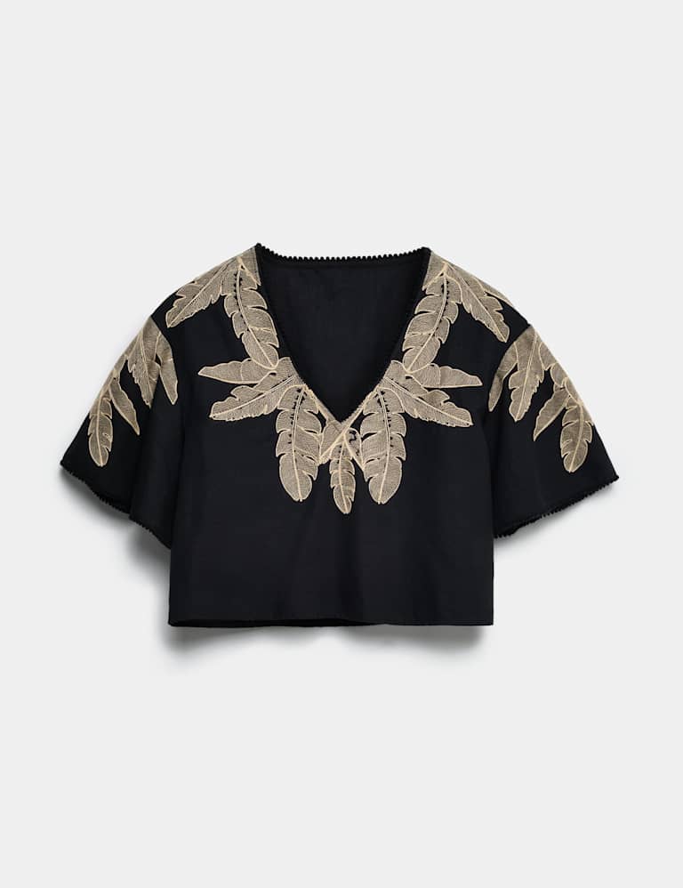 Palm Embroidered Beach Top & Short Set 1 of 6