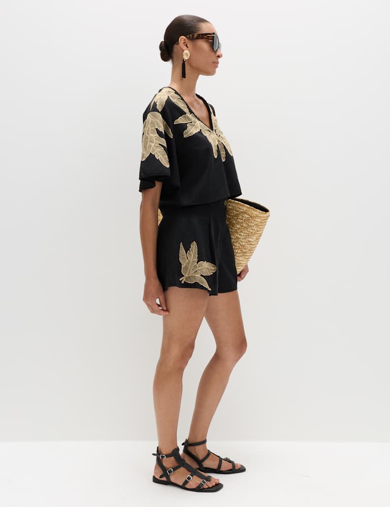 Palm Embroidered Beach Top & Short Set 5 of 6