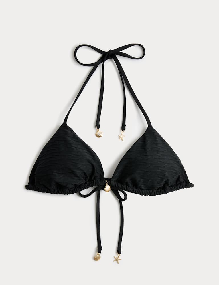 Trim Detail Textured Triangle Bikini Top & Bot Set 1 of 6
