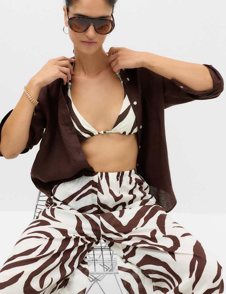 Animal Print Padded Trim Detail Triangle Bikini Set 5 of 6