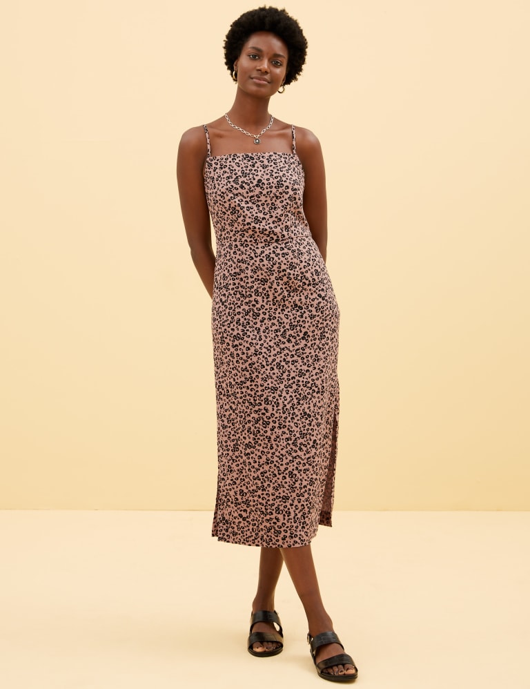 Linen Blend Animal Print Midi Dress M S Collection M S IE