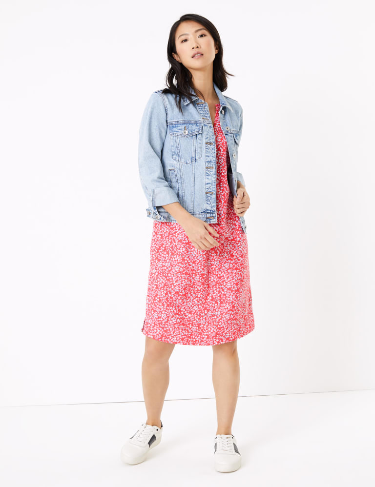 Linen Ditsy Floral V Neck Shift Dress M S Collection M S IE