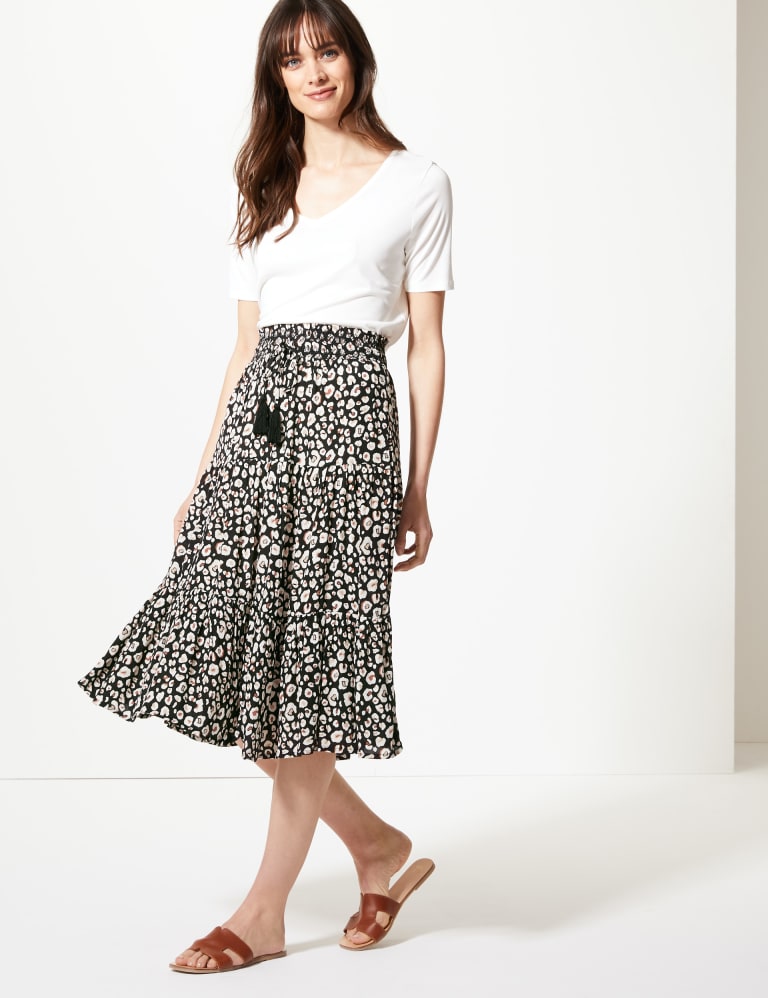 Animal Print Fit Flare Midi Skirt M S Collection M S IE