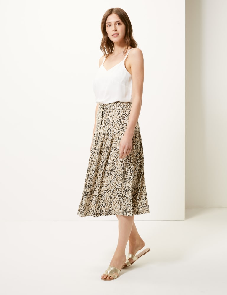 Linen Rich Animal Print A Line Midi Skirt M S Collection M S IE