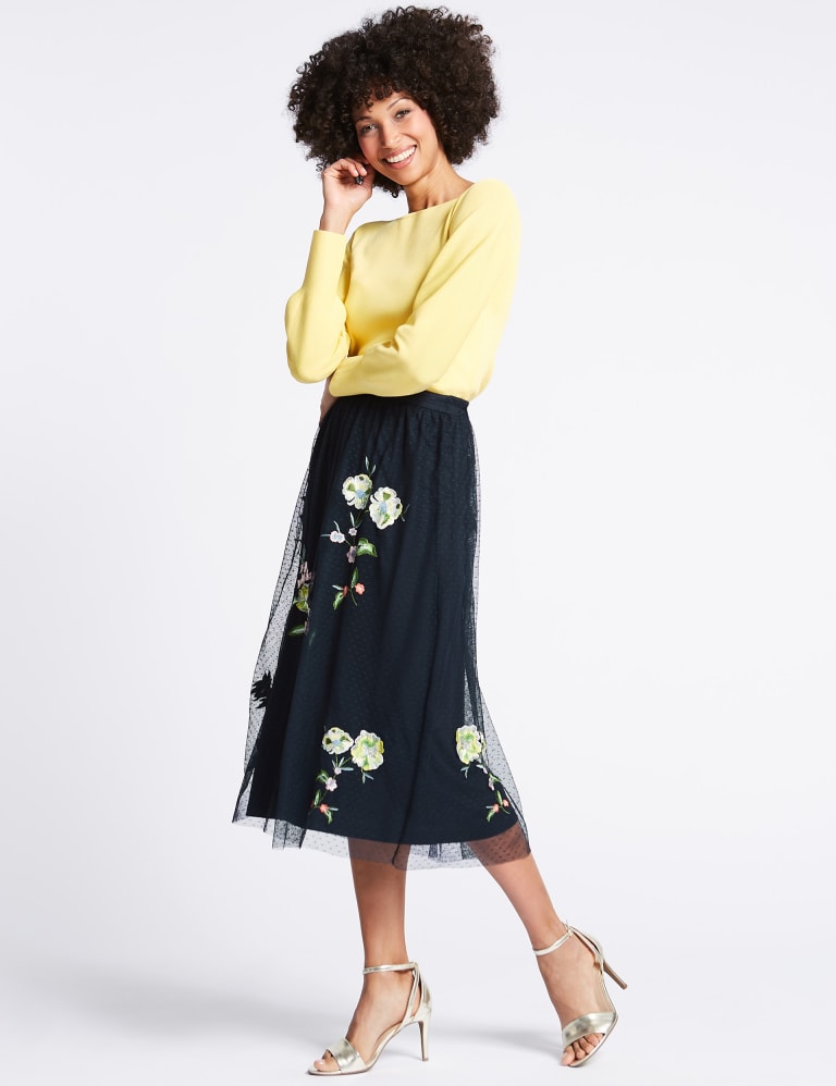 Embroidered skirt midi online