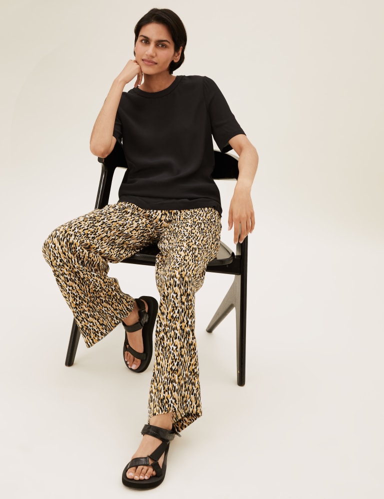 Animal Print Drawstring Wide Leg Trousers M S Collection M S IE