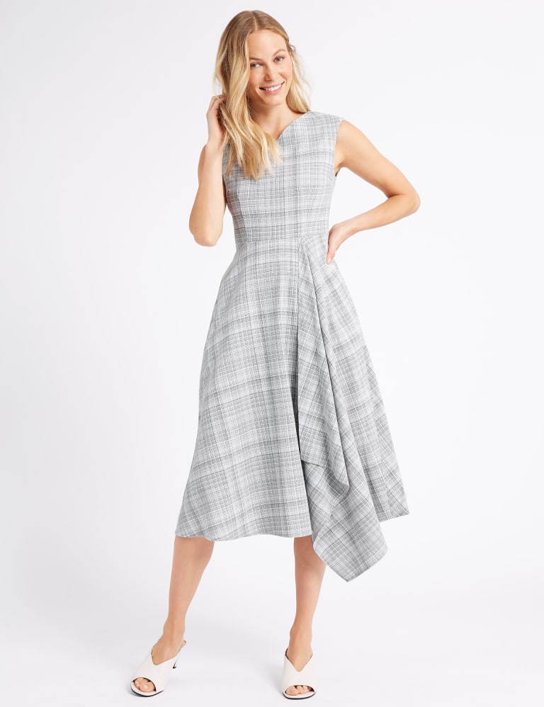 Cotton Rich Checked Cap Sleeve Skater Dress M S Collection M S IE
