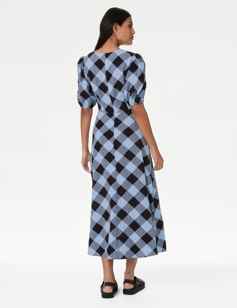 Gingham V Neck Puff Sleeve Tea Dress | M&S Collection | M&S