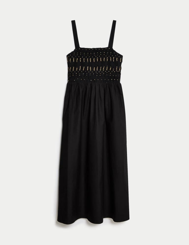 Pure Cotton Embellished Midaxi Shirred Dress | M&S Collection | M&S