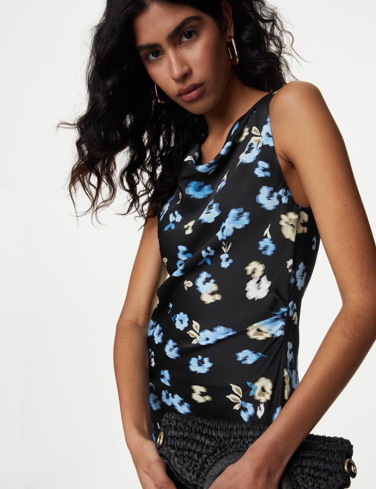 Satin Floral Cowl Neck Midi Column Dress | M&S Collection | M&S