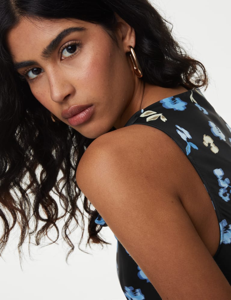 Satin Floral Cowl Neck Midi Column Dress | M&S Collection | M&S