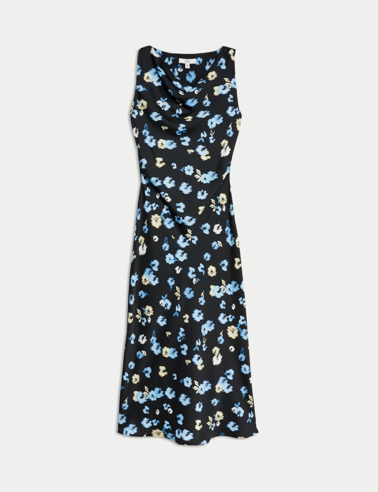Satin Floral Cowl Neck Midi Column Dress | M&S Collection | M&S