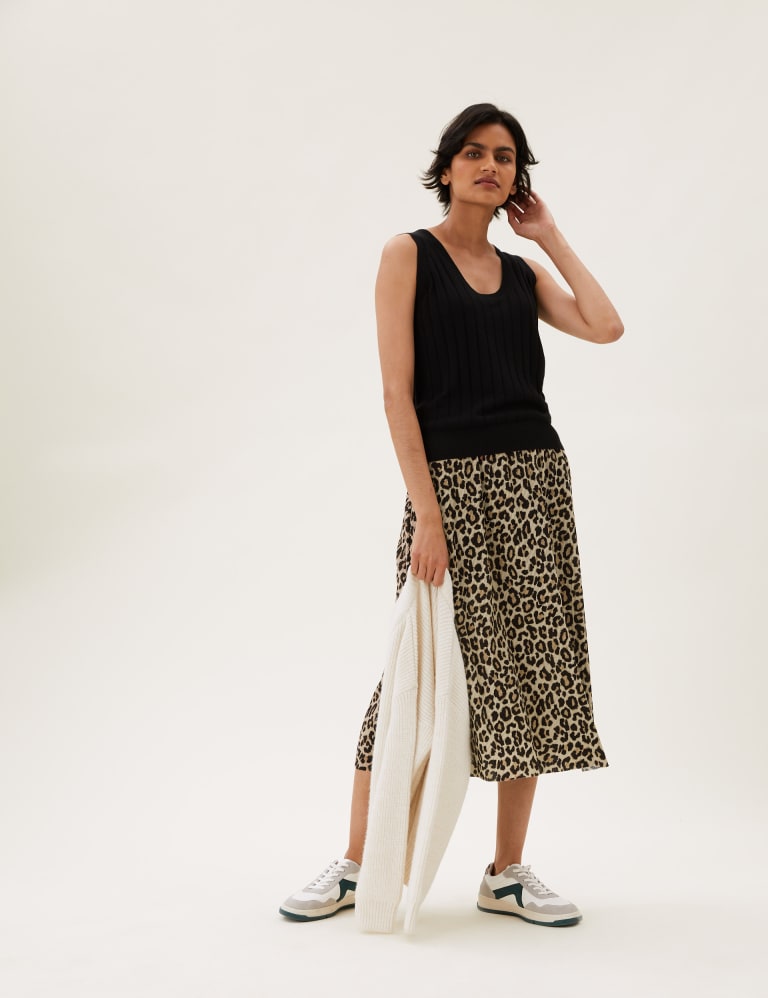 Animal Print Plisse Midaxi A Line Skirt M S Collection M S IE