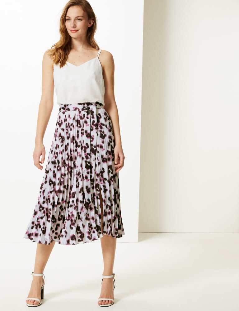 Animal Print Pleated Midi Skirt M S Collection M S IE