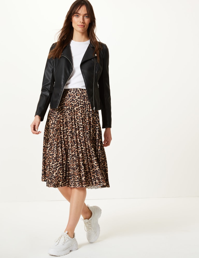 Animal Print Pleated Midi Skirt M S Collection M S IE