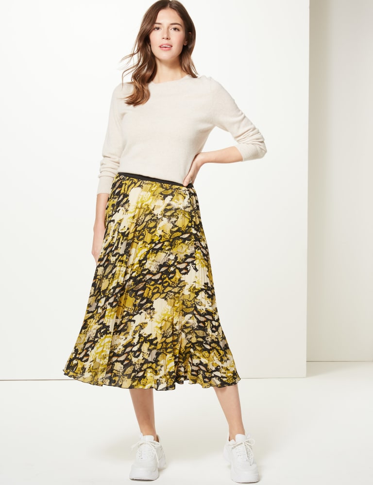 Animal Print Pleated Midi Skirt M S Collection M S IE