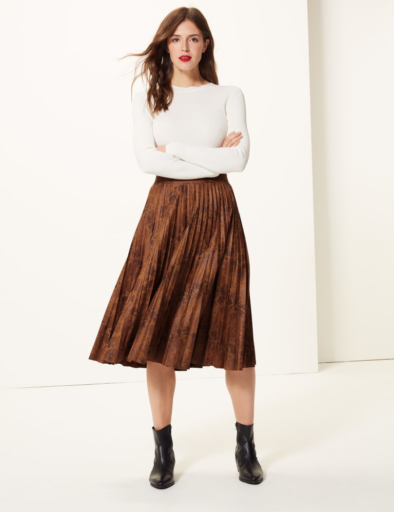 Animal Print Jersey Pleated Midi Skirt M S Collection M S IE