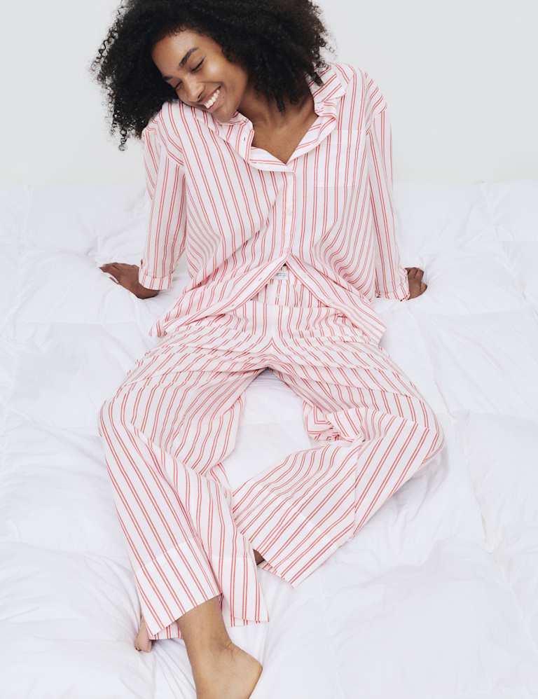 Pure Cotton Striped Pyjama Shirt & Bottom Set 5 of 6