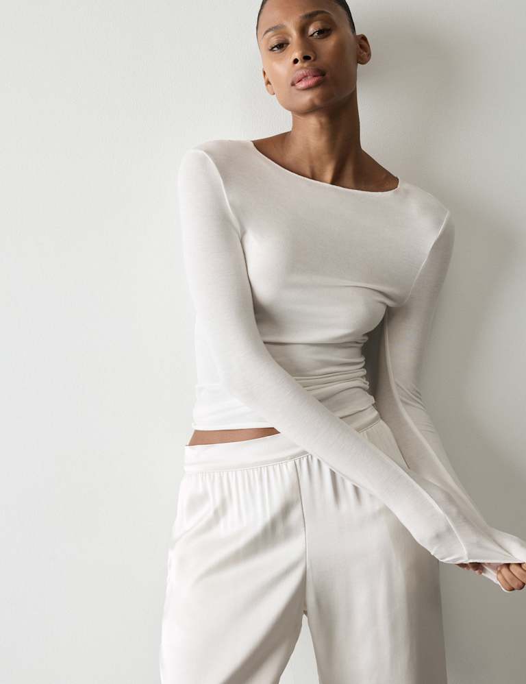 Sheer Pyjama Top with Cashmere & Bottom Set 6 of 6