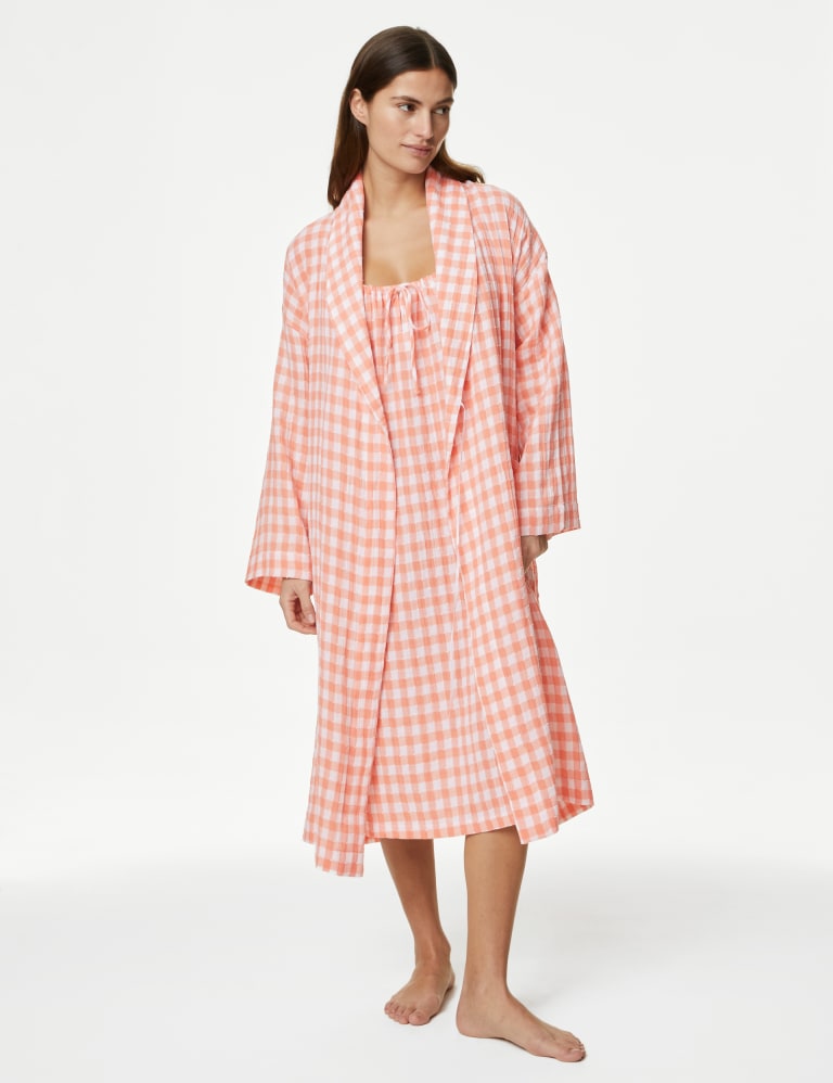Muslin Checked Dressing Gown | M&S Collection | M&S