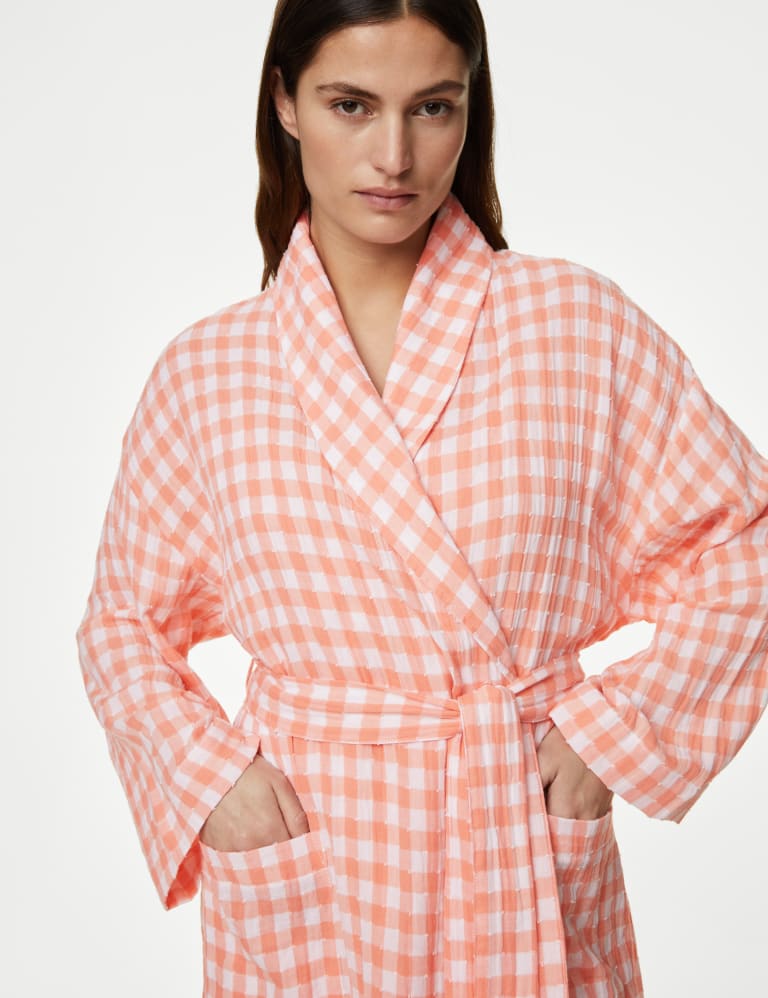 Muslin Checked Dressing Gown | M&S Collection | M&S