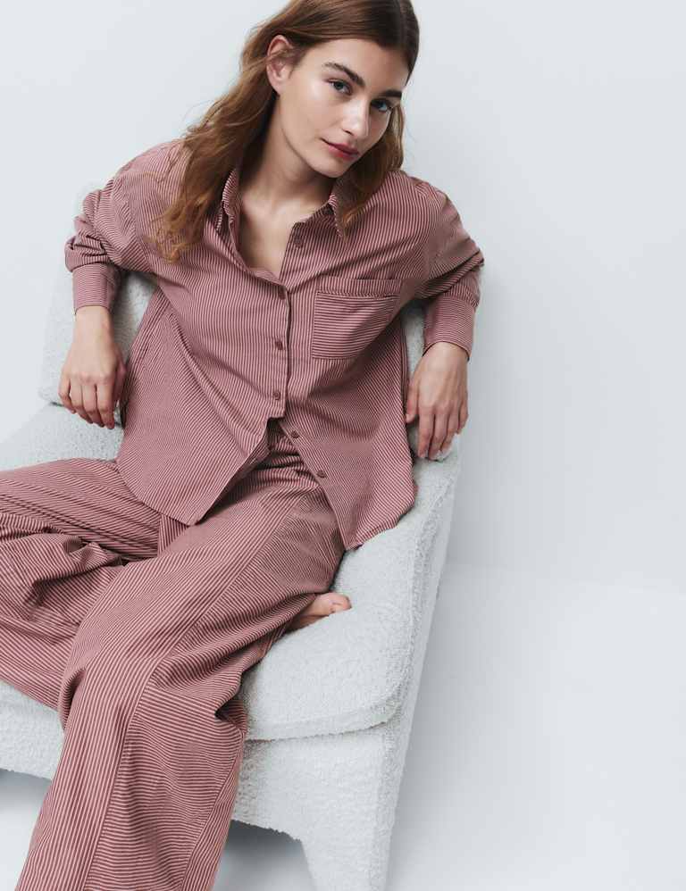 Pure Cotton Poplin Striped Pyjama Shirt & Bottom Set 6 of 6