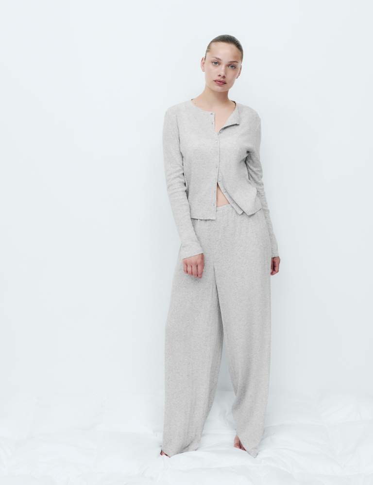 Cotton Blend Pointelle Lounge Cardigan & Bottom Set 3 of 6