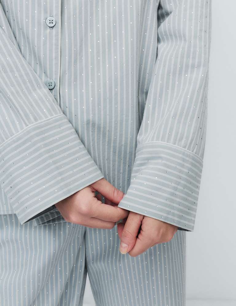 Pure Cotton Embellished Pyjama Shirt & Bottom Set 3 of 6
