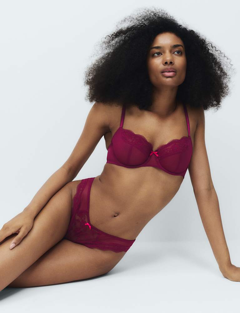 Jasmine Lace Wired Demi Cup Bra Set A-E 3 of 6