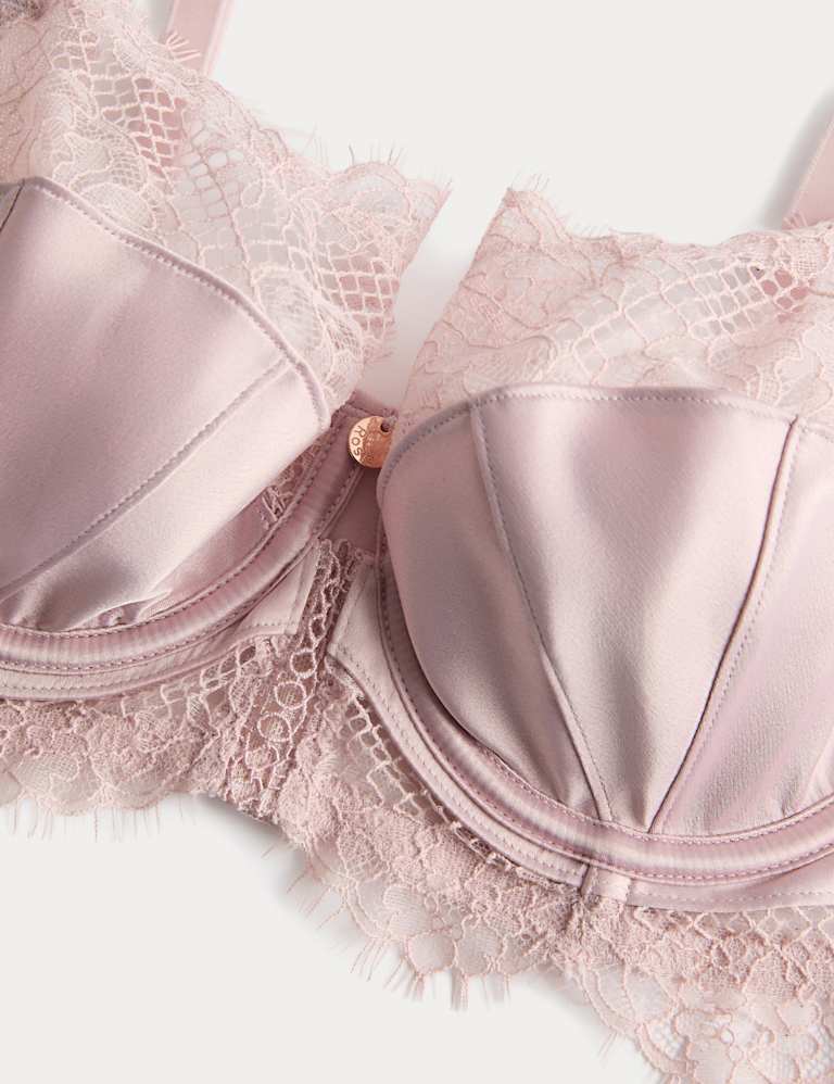 Saffron Satin & Lace Wired Balcony Bra Set A-E 5 of 6