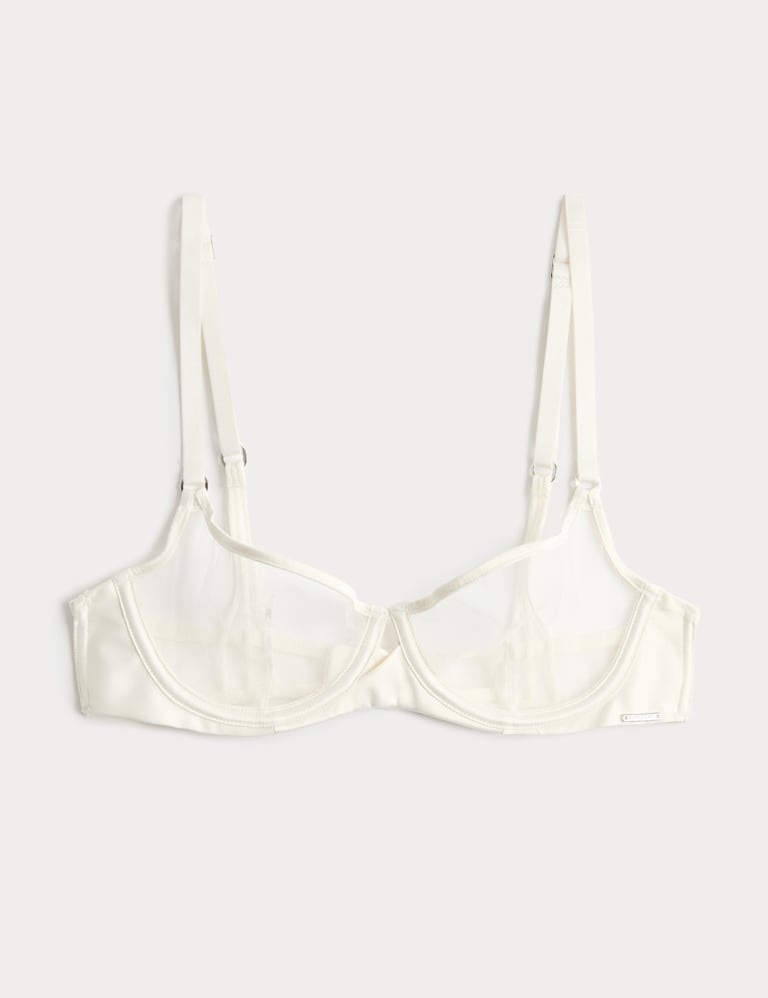 Black Label Satin & Mesh Wired Demi Cup Bra Set A-DD 2 of 6