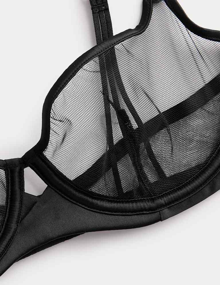 Black Label Satin & Mesh Wired Demi Cup Bra Set A-DD 4 of 6