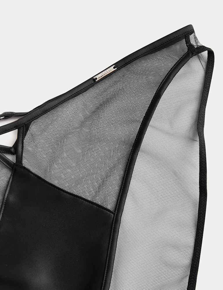 Black Label Satin & Mesh Wired Demi Cup Bra Set A-DD 5 of 6