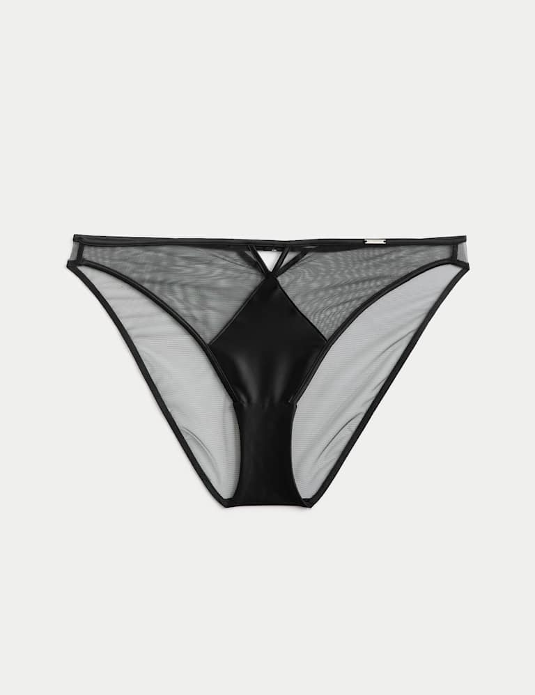 Black Label Satin & Mesh Wired Demi Cup Bra Set A-DD 3 of 6