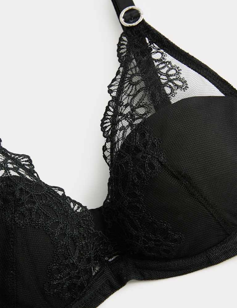 Seoul Mesh Embroidery Wired Plunge Bra Set A-E 4 of 6
