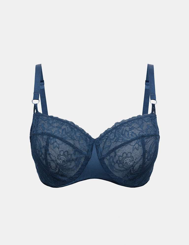 Lace with Silk Wired Balcony Bra Set F-H 2 of 6