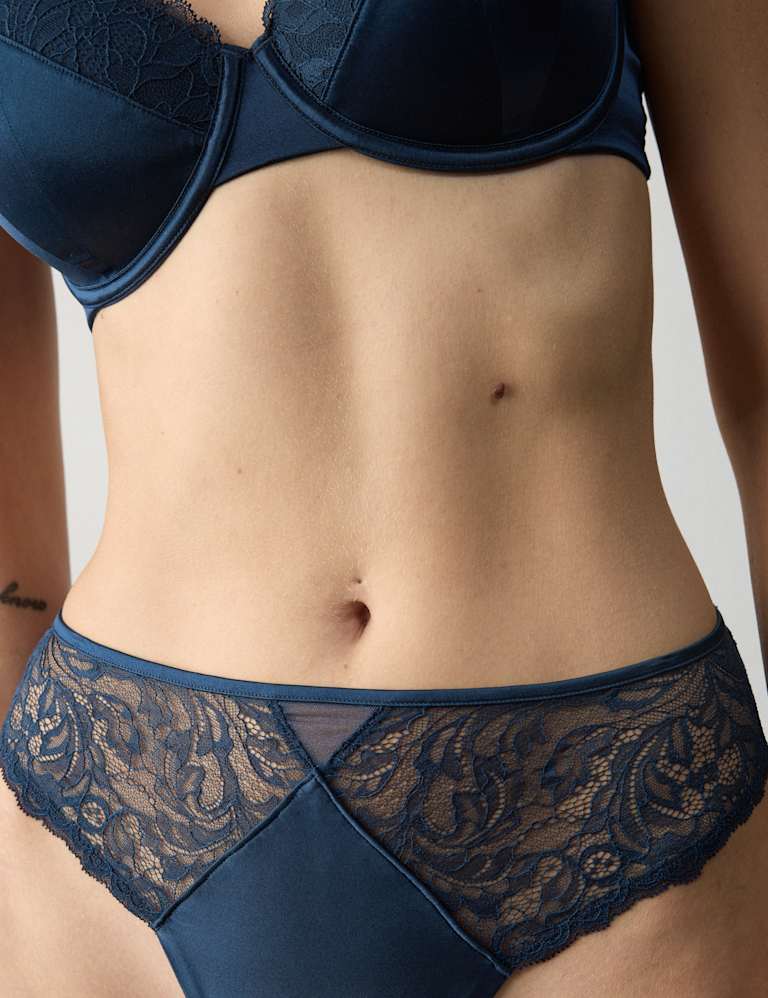 Lace with Silk Wired Balcony Bra Set F-H 1 of 6