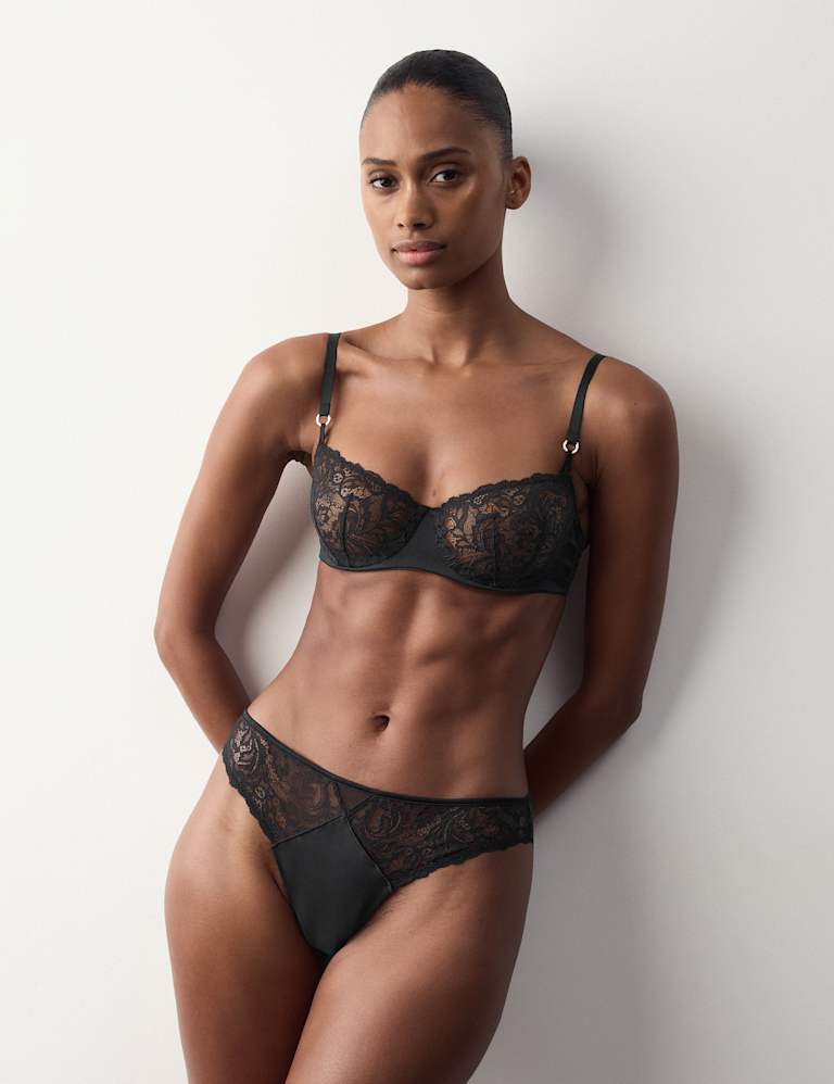 Lace with Silk Wired Balcony Bra Set A-E 1 of 6