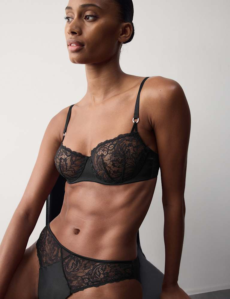 Lace with Silk Wired Balcony Bra Set A-E 4 of 6