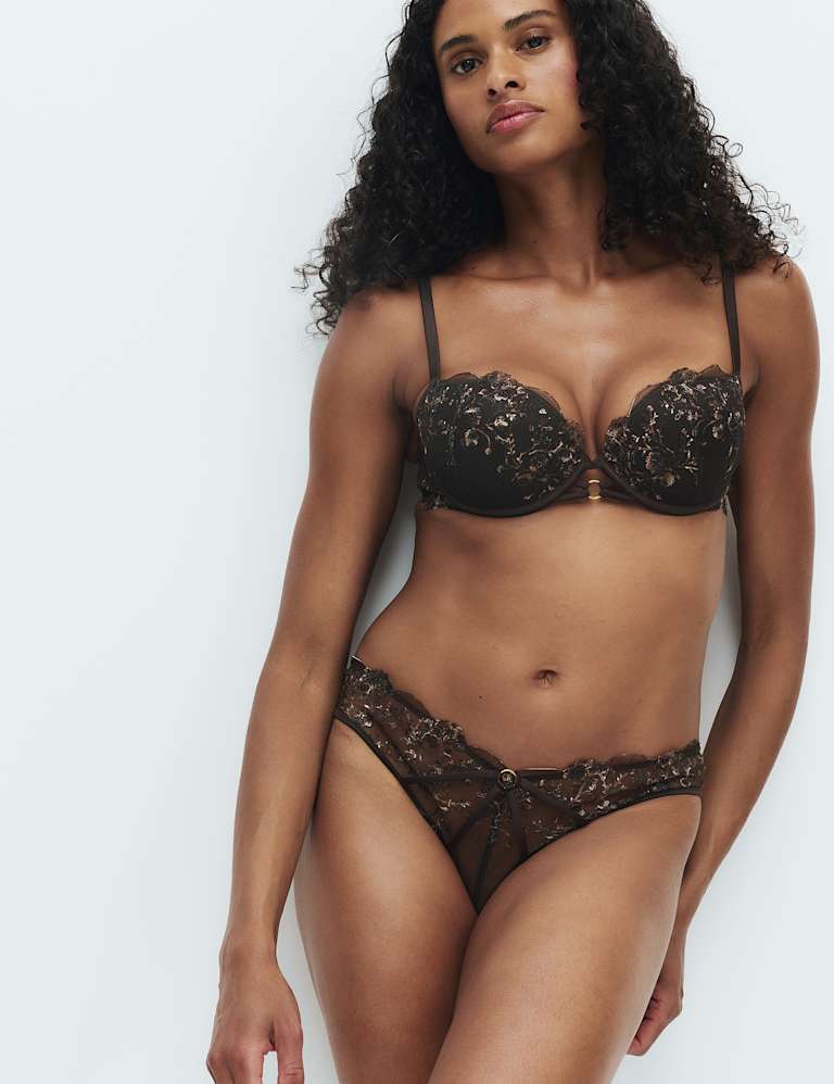 Mia Leopard Embroidery Wired Balcony Bra Set A-E 1 of 6
