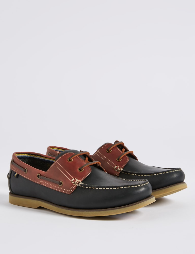 Big Tall Leather Lace up Boat Shoes M S Collection M S IE