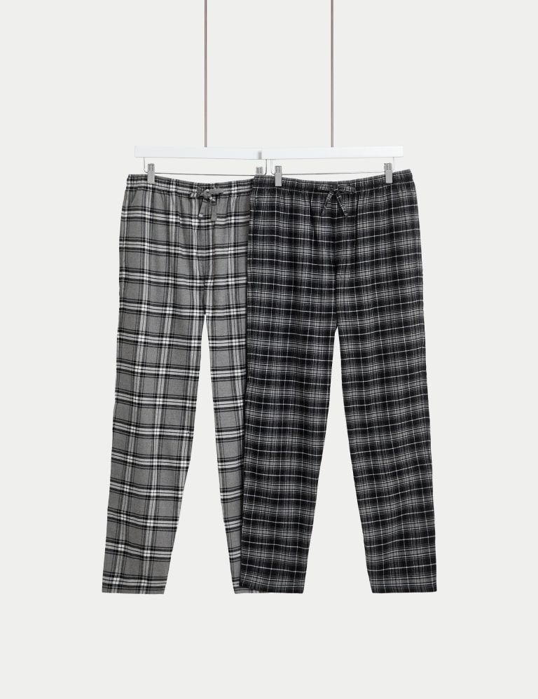 2pk Brushed Cotton Checked Pyjama Bottoms 1 of 5