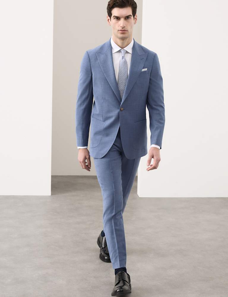 3 Piece Tailored Fit Wool Blend Hopsack Stretch Suit 8 of 9