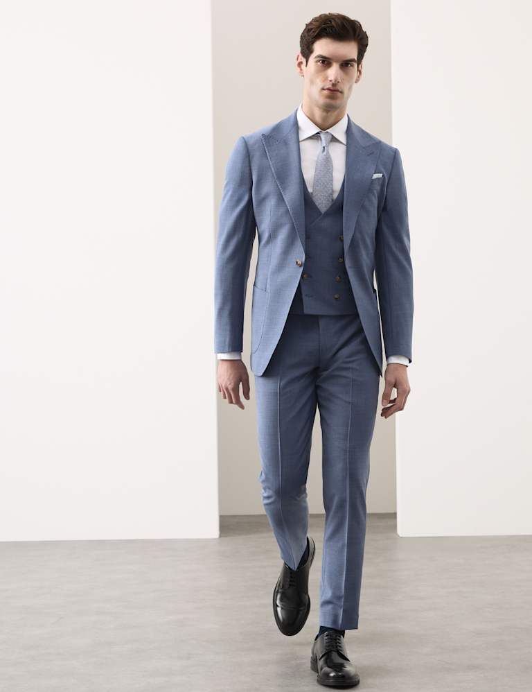 3 Piece Tailored Fit Wool Blend Hopsack Stretch Suit 7 of 9